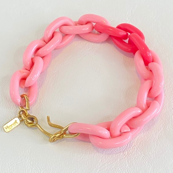Monet Jewelry - Monet Pink Bracelet Acrylic Plastic Chunky Curb Link Gold Tone Retro Mod